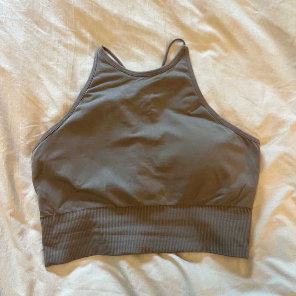 NVGTN High-Neck Sports Bra - khaki green